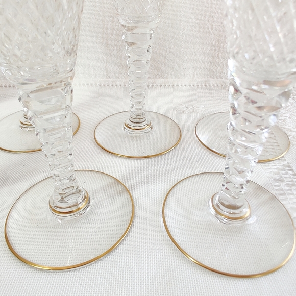 Val Saint Lambert Cut Crystal Port Wine Stemware Set of 7, Gold Gilt Grapevine - Picture 7 of 10
